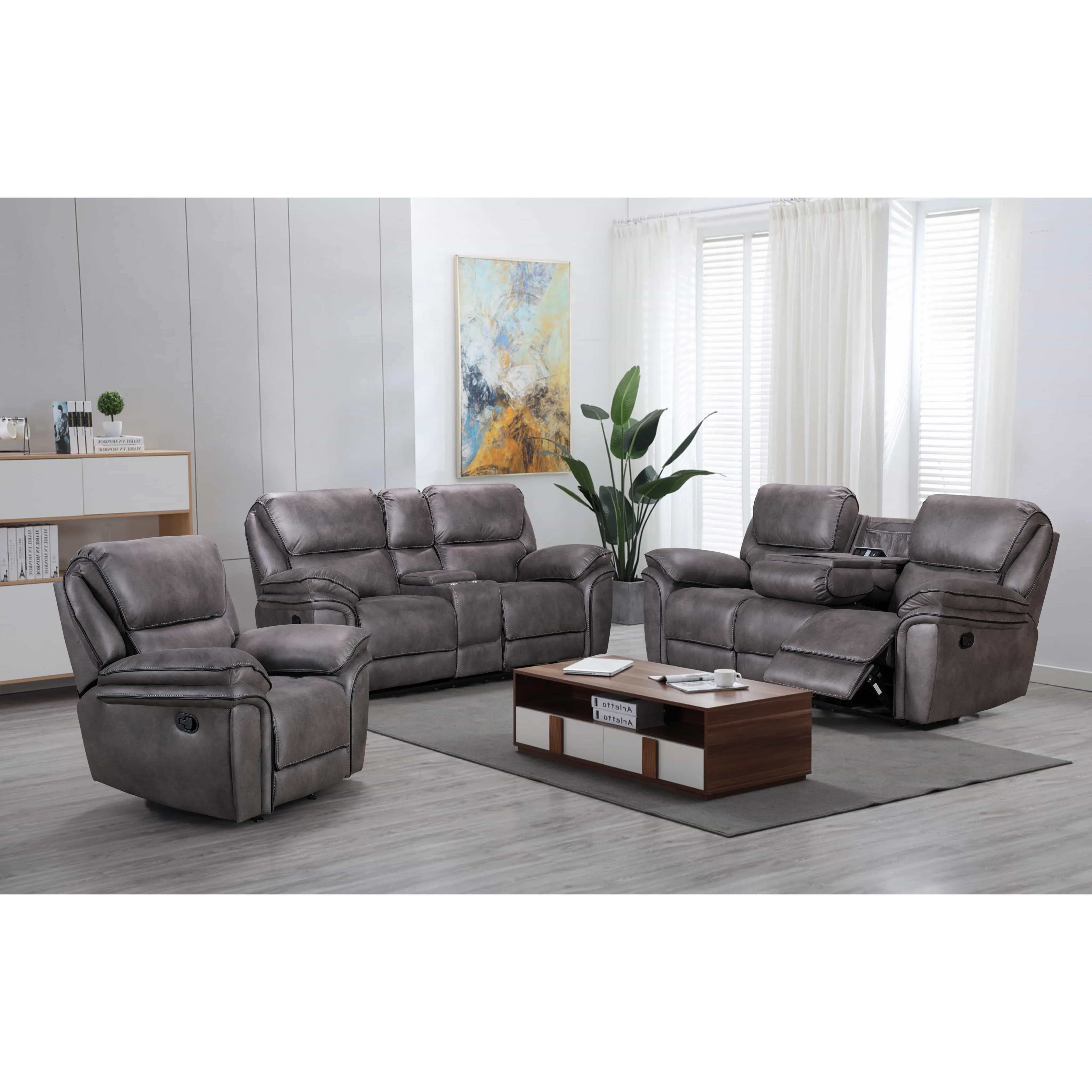 Moderno sofá reclinable Set Manual de 7 plazas OEM ODM reclinables movimiento sofá reclinable