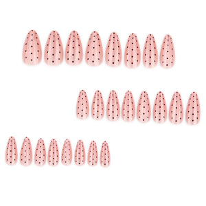 <span class=keywords><strong>Uñas</strong></span> Postizas <span class=keywords><strong>Largas</strong></span> con Forma de Almendra, con Base Rosa Nude Efecto Ojo de Gato y Puntos Rojos Oscuros, <span class=keywords><strong>Uñas</strong></span> Acrílicas para Uso Diario, Fiestas y Bodas - Product Image 2