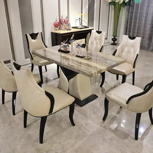 Restaurant Home Furniture Dining Room Wooden Table Sets Luxury Rectangle Marble Dining Table Set 6 Seater