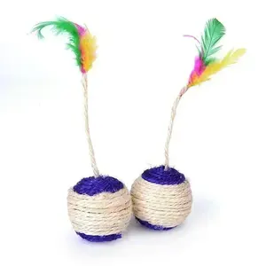 Juguete para gatos, pelota rascadora de sisal, juguete interactivo de entrenamiento para gatitos, suministros para mascotas, juguete con plumas, 1 ud. - Product Image 4