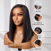 Perruque partielle noire pour femme, avec dentelle transparente sur le devant, en fibre haute température, sans colle, avec ligne de cheveux naturelle, emballage et logo personnalisables