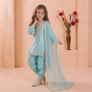 Conjunto de Salwar Kameez de Seda Azul Claro para Mujer con Dupatta Bordada, Traje Étnico para Bodas - Product Image 5