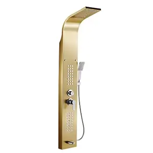 Golden Brushed Shower Panel Multifunction Shower Power with Rainfall Waterfall for Bathroom
