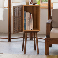 Table d'appoint sur mesure en bois massif avec porte en treillis personnalisée, en chêne et noyer, meuble de rangement compact pour thé et petits objets