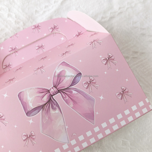 Sacs de Fête d'Anniversaire en Gros, Boîtes à Biscuits Roses avec Poignée Nœud, Emballage Mignon en Forme de Corne, Décoration de Table pour Bonbons et Desserts - Product Image 3