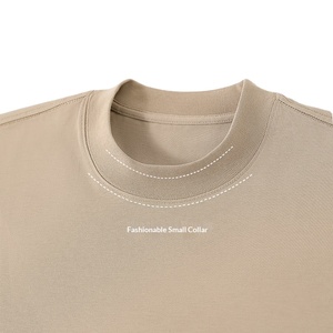 T-shirt da uomo in cotone pesante a maniche corte con scollo piccolo e collo alto, 250 grammi, tinta unita a doppio strato - Product Image 3
