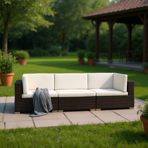 Ensemble de canapés de patio rectangulaires modulaires en rotin brun, meubles de jardin d'extérieur, coussins en mousse haute densité, design contemporain - Product Image 2