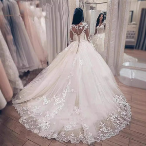 <b>Lace</b> Wedding Dress Ball Gown Sweetheart Neckline Long Sleeve <b>White</b> Ivory Princess Waistline Vintage Style - Product Image 3