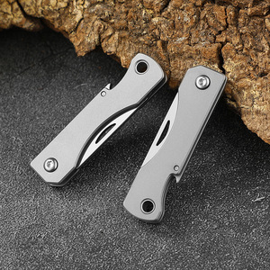 Titanium alloy folding knife, multi-functional sharp <b>mini</b> knife with <b>bottle</b> opener, folding knife keychain, portable box opener. - Product Image 3