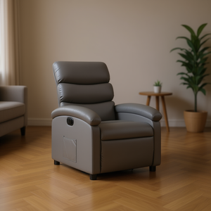 Sillón Reclinable de Cuero Sintético Gris, Operación Manual, Diseño Moderno, Respaldo Acolchado, Brazos Acolchados, Estructura de Madera - Product Image 2