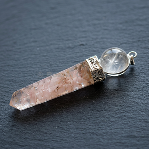 Rose Quartz Pendulum Polished Point With Clear <b>Crystal</b> <b>Ball</b> Silver CapHigh Quality Carved Engraved Rose Quartz Point <b>Crystal</b> - Product Image 4