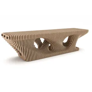 Banc d'art en bois moderne à lames, mobilier de salon commercial avec décoration artistique pour salle d'attente extérieure et fauteuil - Product Image 5