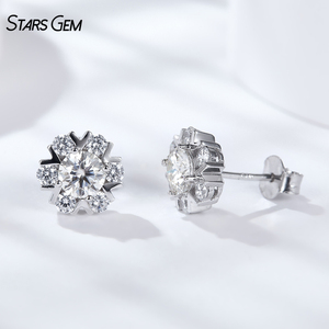 Pendientes de Plata de Ley 925 con Baño de Rodio, con Diamantes Moissanita Cultivados en Laboratorio DEF, Diseño de Copo de Nieve Brillante, 0.5ct*2, Starsgem - Product Image 5