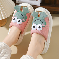 Chaussons légers en lin pour femme avec motifs animaux mignons (écureuil, carotte, panda, vache, grenouille, mule) pour usage domestique, adaptés à l'hiver et à l'été