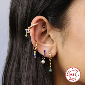 Pendientes Geométricos de Plata de Ley 925, Chapados en Oro, con Cristales de Estrás y Perlas de Agua Dulce, Joyería para Mujer - Product Image 1
