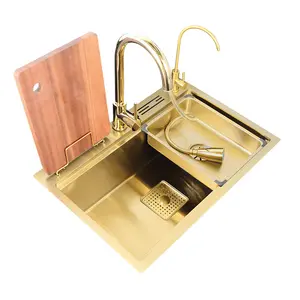 Кухонная раковина Nano Gold 304, раковина из нержавеющей стали для кухни, раковина для мытья овощей золотого цвета, разделочная доска, раковина Harbo S