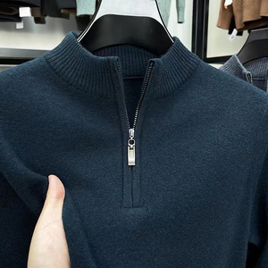 OEM <span class=keywords><strong>cuello</strong></span> <span class=keywords><strong>alto</strong></span> media cremallera lana Cable tejido suéter para hombres logotipo personalizado Cachemira cremallera pulóver primavera polar - Product Image 4