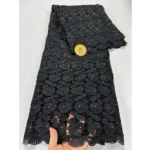 Tissu en dentelle guipure florale brodée africaine avec pierres, écologique, 5 yards MOQ pour vêtements féminins nigériens - Product Image 3
