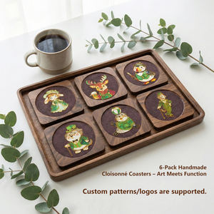 Posavasos de <span class=keywords><strong>Emerald</strong></span> <span class=keywords><strong>Isle</strong></span> Spirits |   Juego de Posavasos de Madera de Nogal y Esmalte Cloisonné con Temática Animal Irlandesa, Regalo Hecho a Mano para el Día de San Patricio - Product Image 5