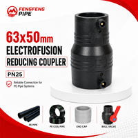 Raccord électrofusion réducteur 63*50mm en PE, raccords électrofusion HDPE PN25, connecteur de tuyau PE100, fourniture d'usine pour l'eau