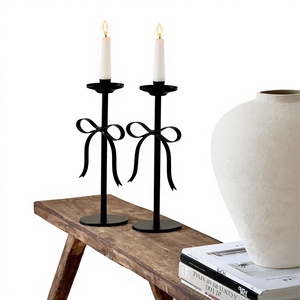 Elegant Metal Candle <b>Holder</b> Set with <b>Bow</b> Design Decorative Taper Candle Stand Table Centerpiece Home Wedding Event Decor - Product Image 1