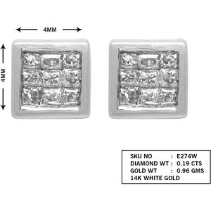 Pendientes de Diamantes con Corte Princesa Ornaatis, 0.19 Cttw, Oro Blanco de 14K, Color G-H, Claridad SI, para Uso Diario de Mujeres - Product Image 4