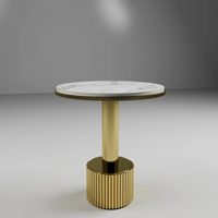 Ensemble de table basse ronde moderne avec deux plateaux en pierre frittée et base en acier inoxydable au fini or et blanc