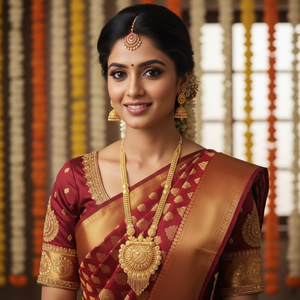 18K Gold Plated Brass South Indian Temple Long Haram Necklace <b>Set</b> Bridal Traditional Wedding Party Engagement Jewelry Earrings - Product Image 3