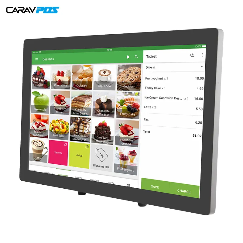Carav sistema pos per registratore di cassa a grande schermo da 21.5 pollici tutto in un sistema pos con sistema POS touch screen per stampante da 58mm