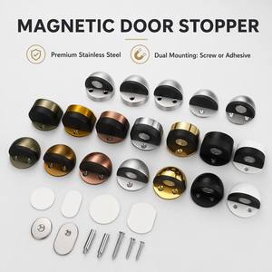 Butée de porte magnétique sans perçage en acier inoxydable, fixation au sol avec pare-chocs en caoutchouc, double fixation pour maison, hôtel, bureau, chambre - Product Image 1