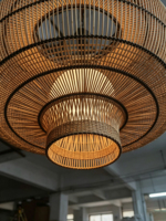 Luminaire sur mesure, grand lampadaire en rotin tissé, style japonais moderne, lustre pour hôtel, restaurant, villa, décoration