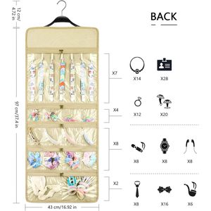 Hanging Jewelry Organizer Canvas Double Sided With Zippered Pockets For Earring Necklace Ring Storage Women Vintage Style - Product Image 2