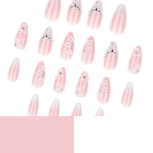 Ongles à presser 3D en forme de fleur, dégradé rose, <span class=keywords><strong>French</strong></span> <span class=keywords><strong>manucure</strong></span> avec strass pour <span class=keywords><strong>mariage</strong></span> - Product Image 3