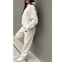 Ensemble de sweats à capuche amples pour femmes, col montant, fermeture éclair quart, style décontracté, haute qualité, vente en gros