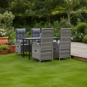 Ensemble de salle à manger de jardin gris 4 places en rotin, mobilier d'extérieur résistant aux intempéries, design contemporain - Product Image 2