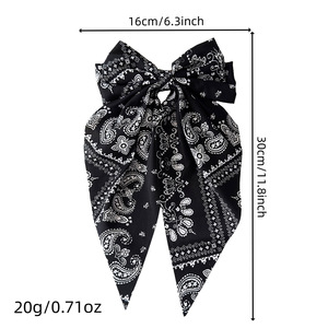 Pinza para el pelo con lazo de tela paisley estilo boho, cinta larga, multicolor, para mujer, decoración casual para el cabello - Product Image 2