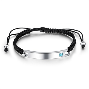 Fashion Trendy Curve bar <b>Engraved</b> Jewelry Stainless Steel Crysal Natural Stone Rope Couple Bracelet - Product Image 5