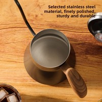 Set Termometer Panci Kopi Gooseneck HL dengan Tutup, Gagang Kayu, Kontrol Aliran Presisi, Corong, Baja 304, Ketel Seduh Manual 600ml 900ml