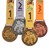 Médaille de sport de musculation sur mesure, vente en gros d'usine, médaille en alliage de zinc antique avec relief 3D de taureau musclé pour compétition de fitness et de gym