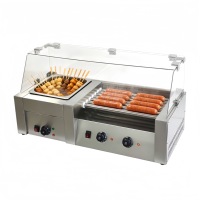 Machine à hot-dogs et chauffe-oden 2-en-1 en acier inoxydable certifiée CE 220V, 7 rouleaux, économe en énergie, facile à nettoyer