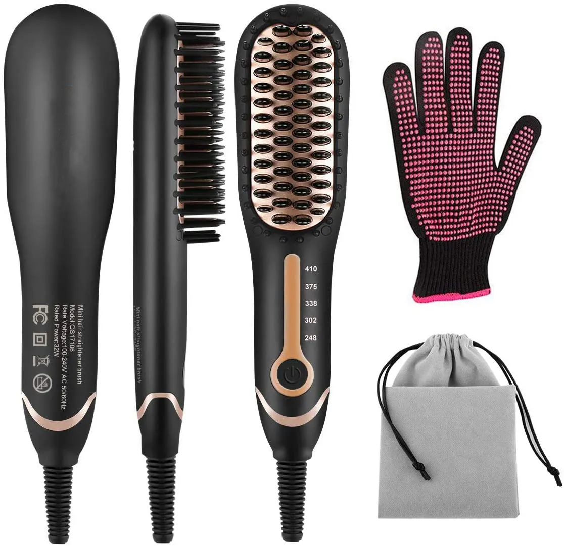 Mini Draagbare Haar Ijzer Snelle Haar Rechttrekken Borstel Hot Kam Groothandel Keramische Styling Tools Elektrische Baard Stijltang