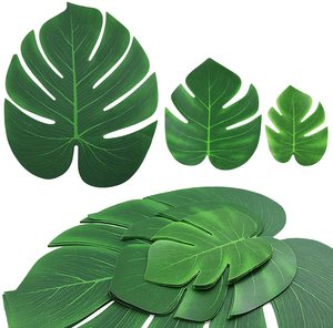 100 Pcs foglie di palma tropicali artificiali Luau decorazione per feste finta seta grande foglia verde per decorazioni per feste Luau hawaiane - Product Image 1