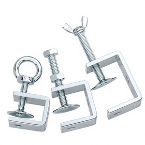 Pince <span class=keywords><strong>en</strong></span> C robuste <span class=keywords><strong>en</strong></span> acier au carbone trempé zingué, réglable, type pince crocodile, <span class=keywords><strong>en</strong></span> forme <span class=keywords><strong>de</strong></span> <span class=keywords><strong>U</strong></span> carrée, avec œillet et écrou à oreilles - Product Image 3