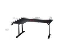 Meubles de bureau modernes sur mesure en forme de L, table de jeu ergonomique en métal noir, bureaux de jeu pour ordinateur avec étagère réglable