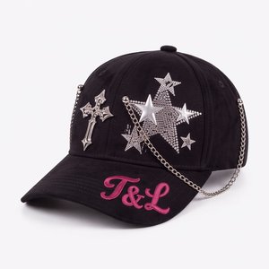 Gorra de Béisbol de 6 Paneles de Gamuza de Lujo con Logotipo Personalizado al por Mayor, con Bordado de Chenilla y Pedrería Plateada Brillante de Alta Frecuencia - Product Image 1