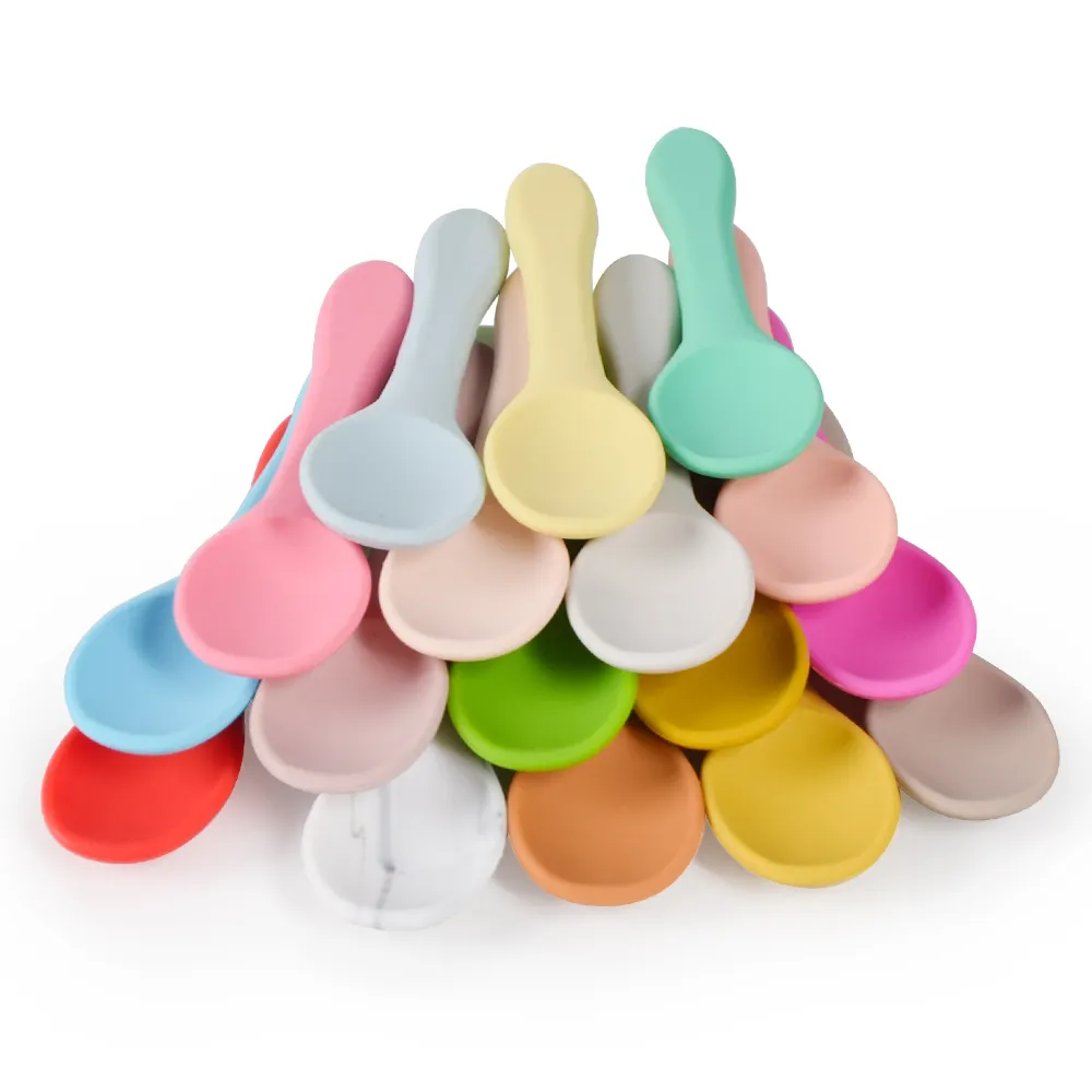 Bpa Free Soft Newborn Baby Products Flexible Feeding Supplies Silicone Toddlers Baby Training Spoon for Kids Toddlers Children