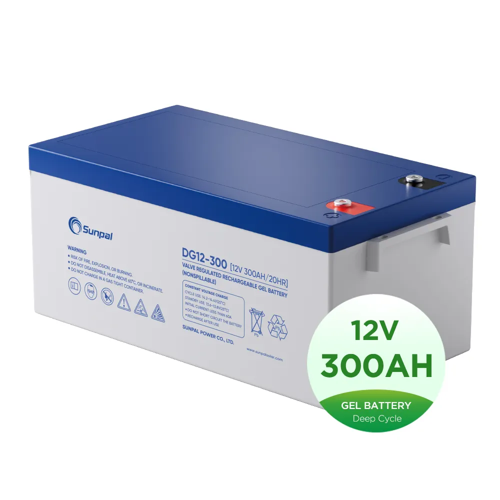 Batterie gel solaire plomb-acide scellée régulée Sunpal 12V 100 Amp 250Ah 300Ah 400Ah Batteries rechargeables à cycle profond 20h d'alimentation