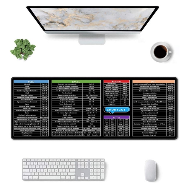 Power Point Excel Word Outlook Command Prompt Shortcut Keys Desktop Protector Mat Shortcuts Gaming Keyboard Mouse Pad Desk Mat