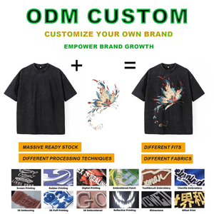 Camiseta de Manga Corta para Hombre, Cuello Redondo, Algodón Grueso de 320G, Corte Holgado, Estilo <span class=keywords><strong>Vintage</strong></span> Lavado, con Logotipo Personalizado POD, Venta al Por Mayor ODM para UE y EE. UU. - Product Image 2