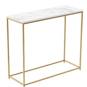 Table console moderne de luxe en marbre blanc avec base en métal pour entrée et salon - Product Image 2